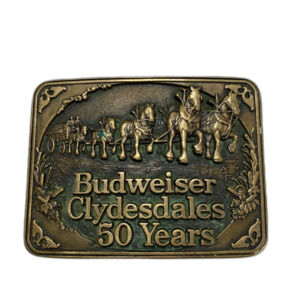 Vintage 1983 Budweiser Clydesdales 50 Years Commemorative Brass Belt Buckle